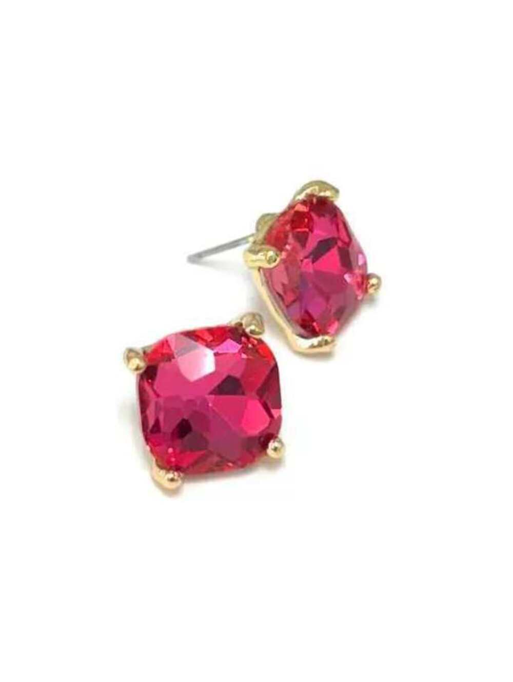 12mm Cushion Cut Square Crystal Glass Bead Stud Earrings Rose AB Pink Red